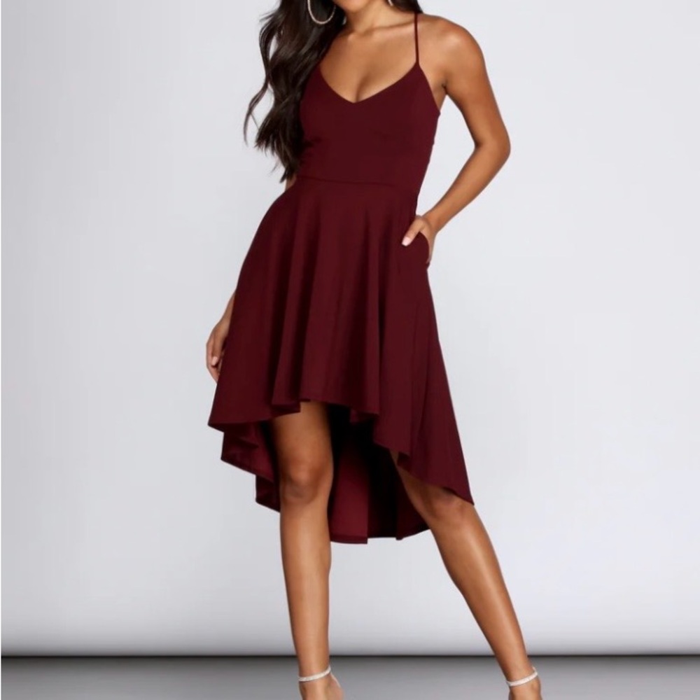 JCPenney Burgundy High-Low Dress with Lace Back